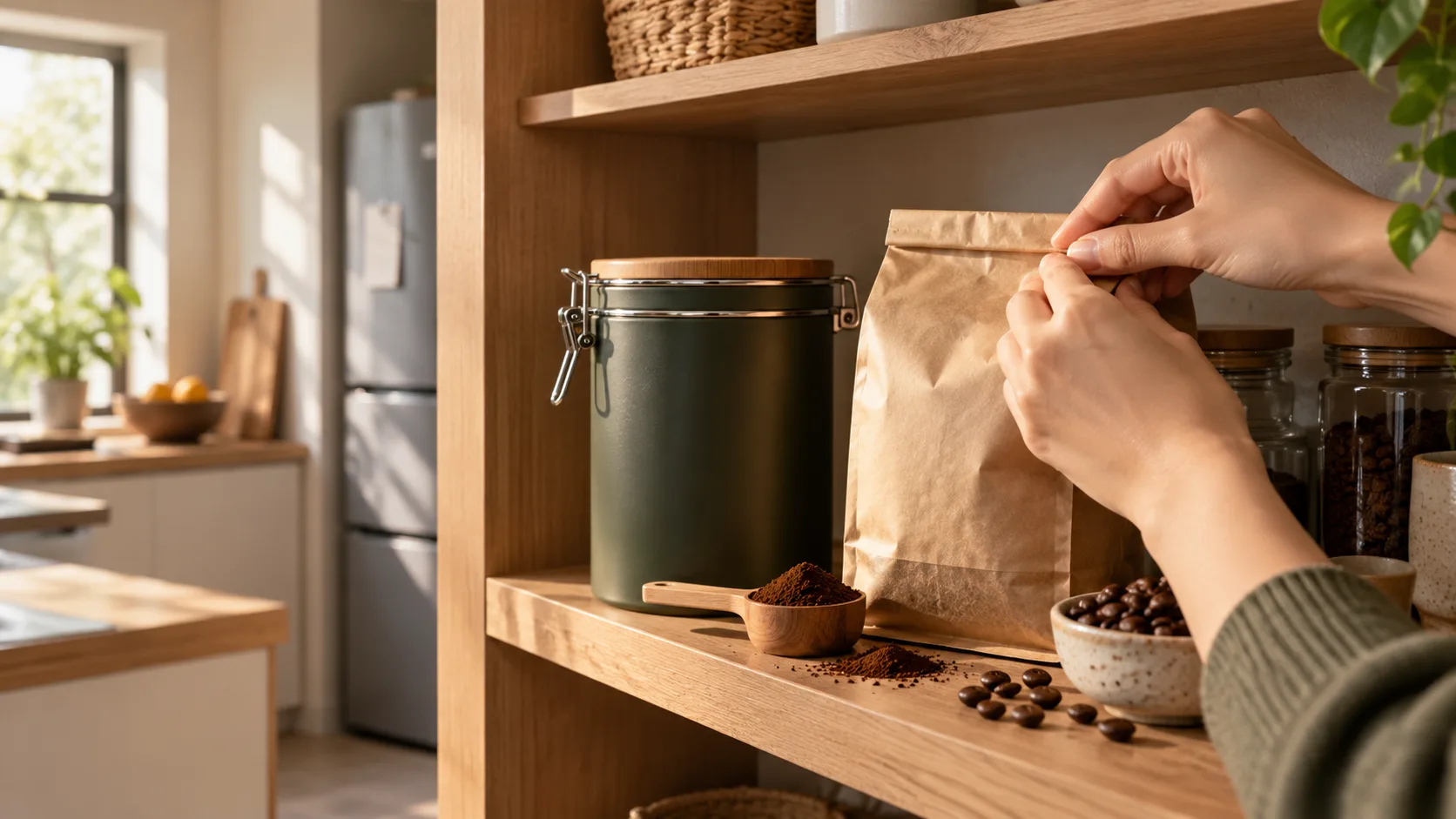 Bảo quản cà phê rang xay trong bao bì kín ở nơi khô mát tránh ánh sáng và độ ẩm