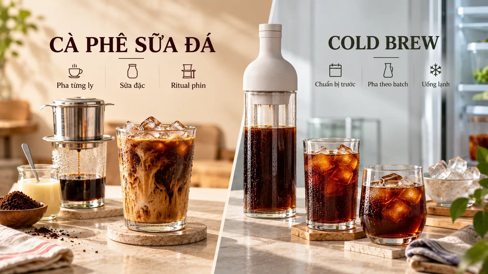 Hướng dẫn chọn c&agrave; ph&ecirc; sữa đ&aacute; khi muốn pha từng ly v&agrave; cold brew khi muốn chuẩn bị trước theo batch