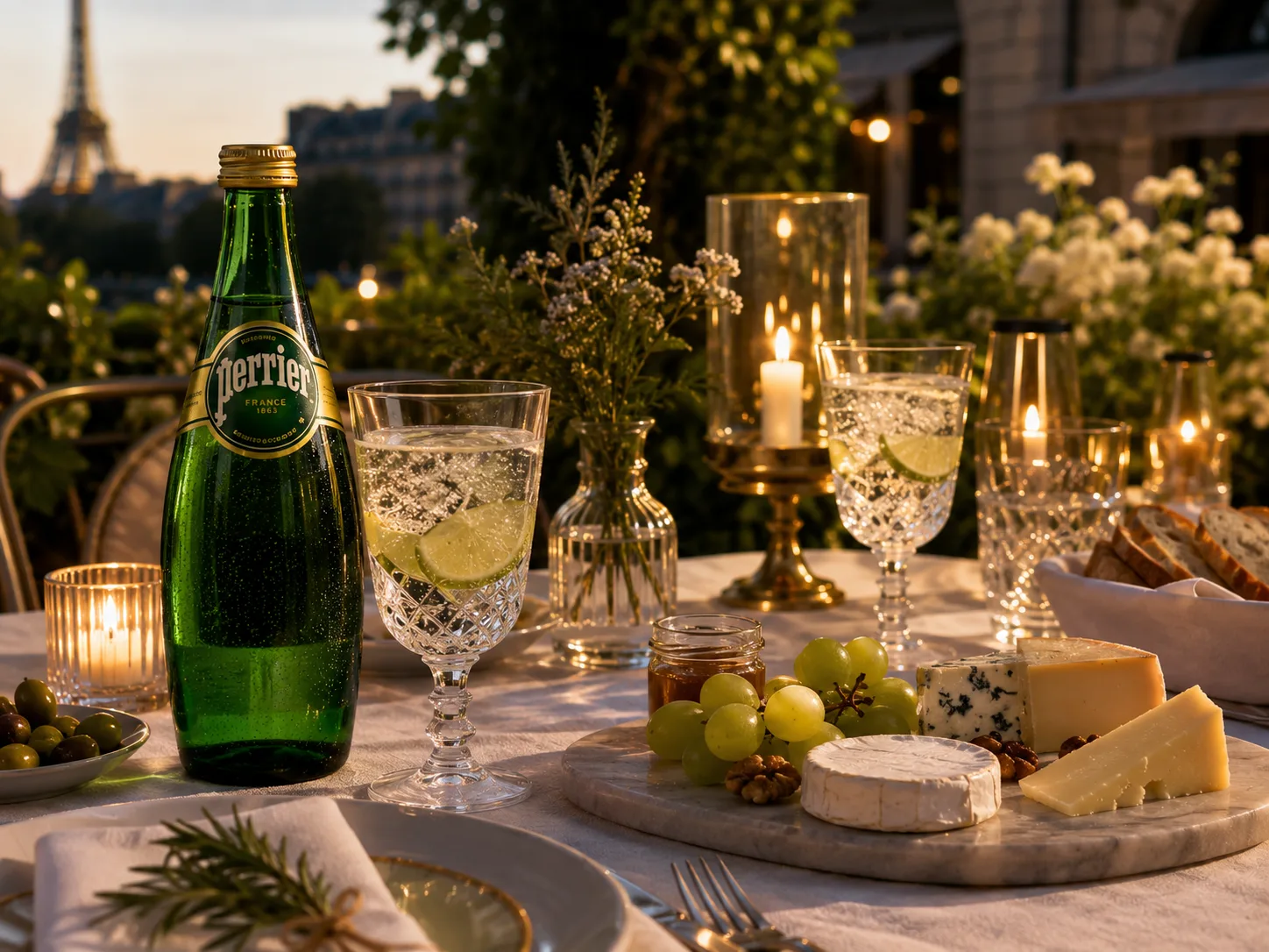 Trải nghiệm nghệ thuật hosting tiệc tối sang trọng với nước khoáng Perrier.