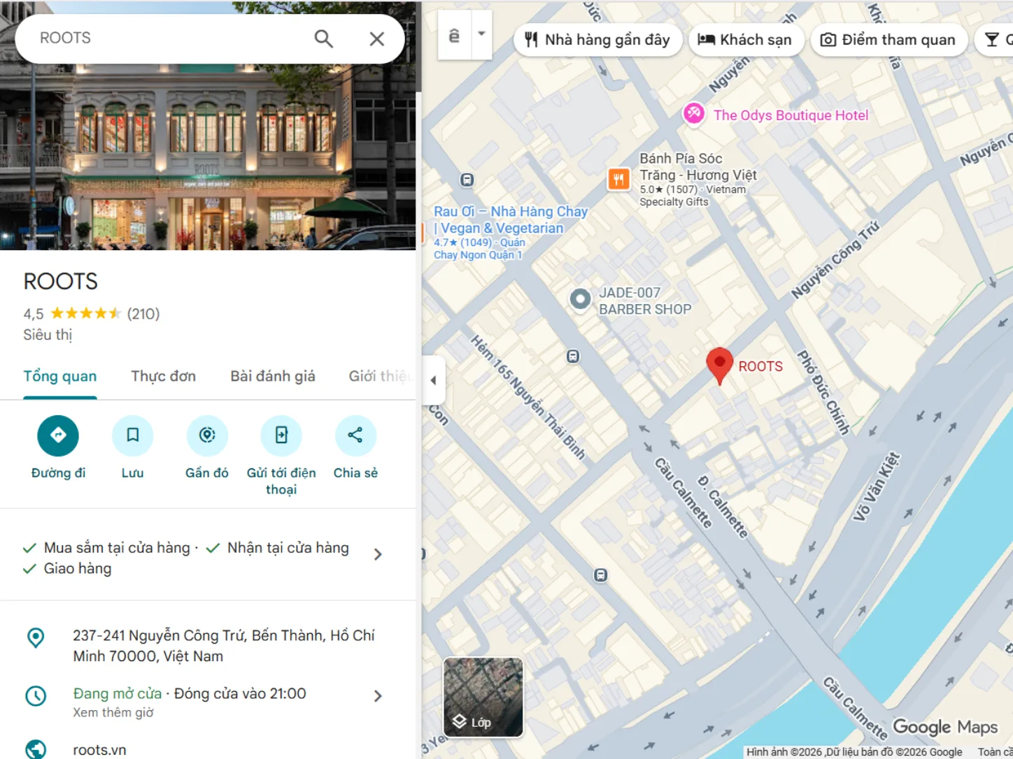 Siêu thị Roots ở trên Google Maps