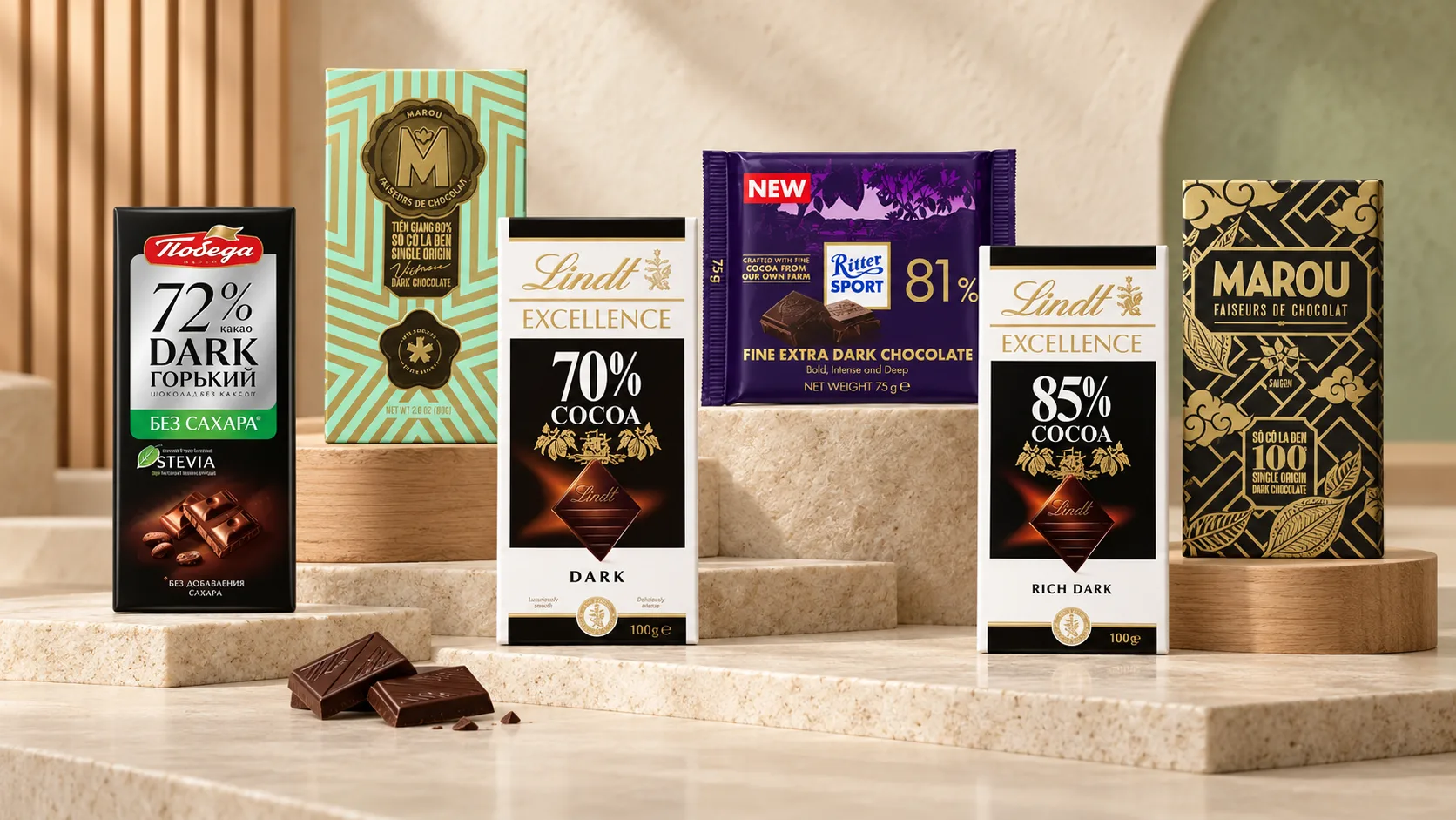 C&aacute;c lựa chọn dark chocolate từ 70 đến 100 phần trăm cacao