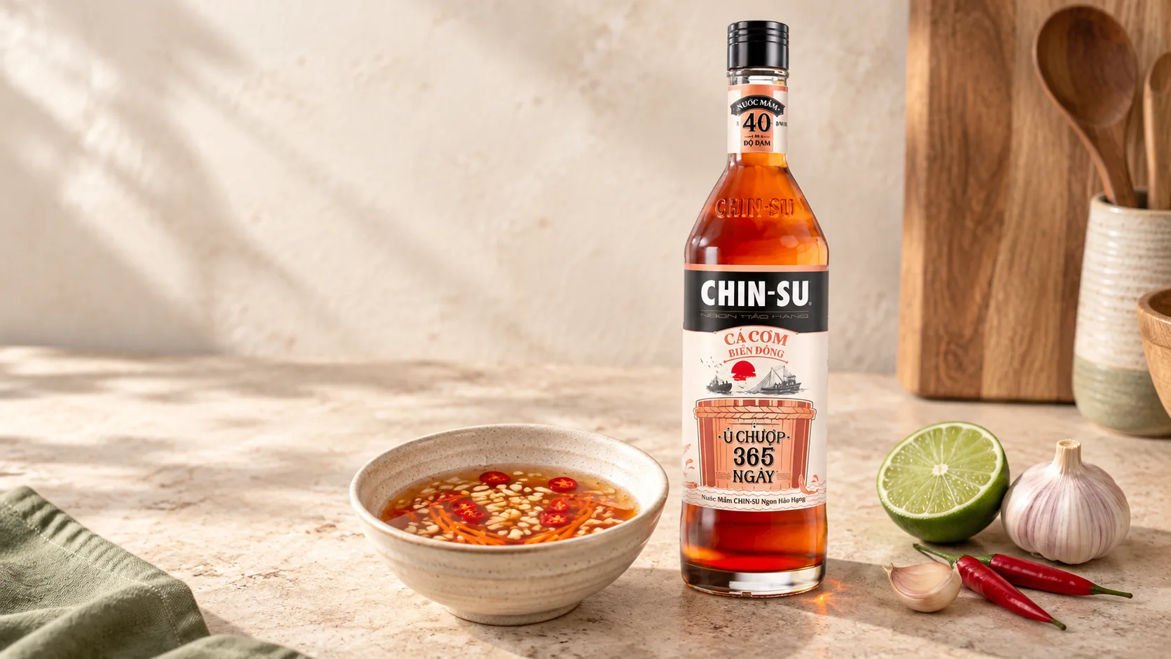 CHIN-SU East Sea Anchovy Fish Sauce served with homemade Vietnamese nuoc cham
