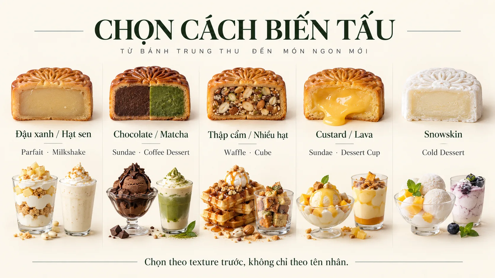 Hướng dẫn chọn c&aacute;ch biến tấu theo loại nh&acirc;n v&agrave; kết cấu b&aacute;nh Trung Thu