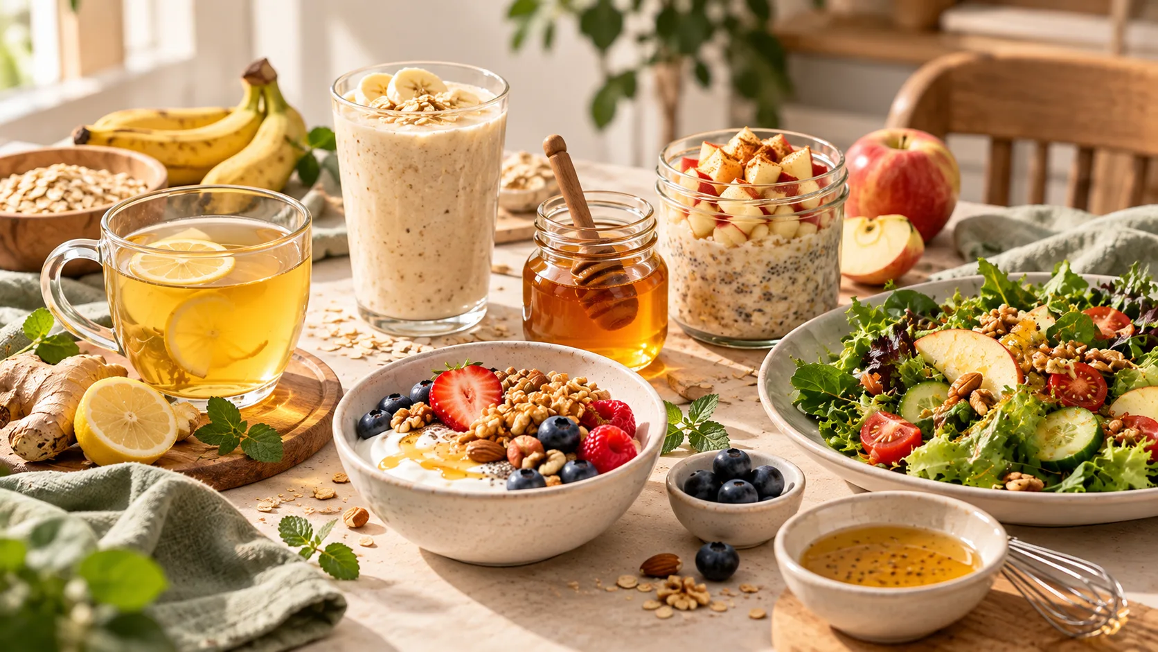 C&aacute;c c&aacute;ch sử dụng mật ong trong tr&agrave; smoothie yogurt overnight oats v&agrave; salad