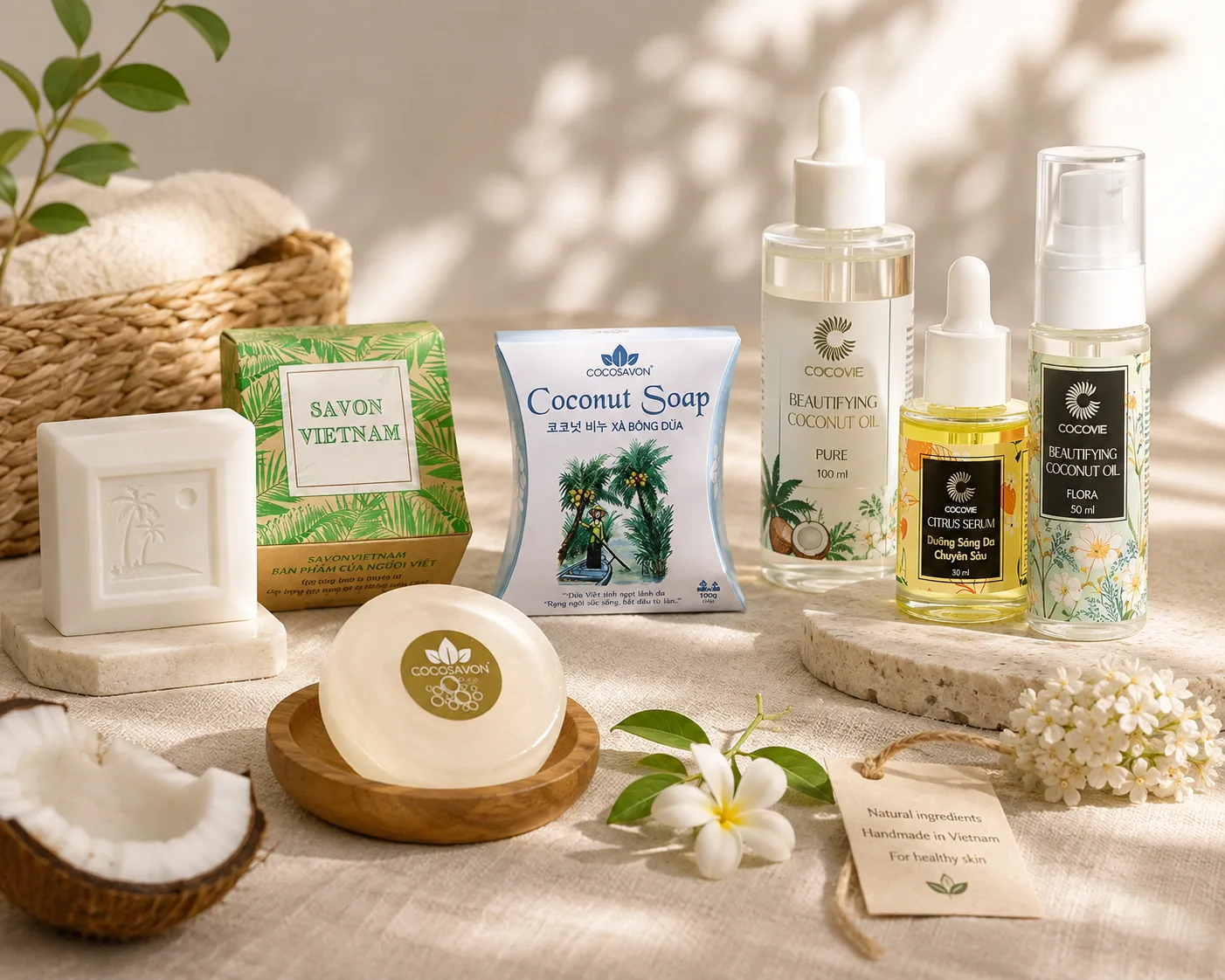 Vietnamese coconut soaps and beauty oils.