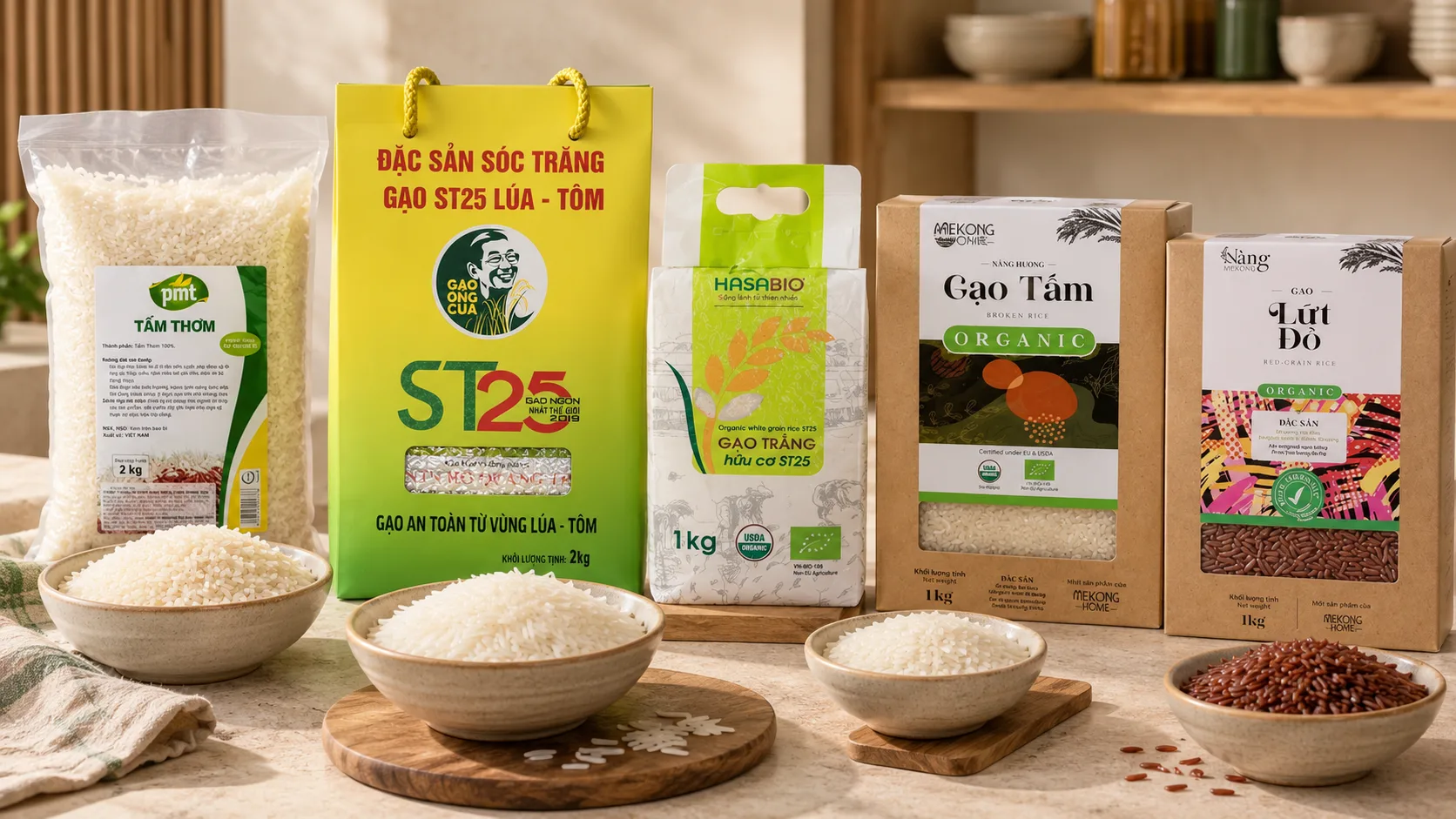 Vietnamese ST25 broken jasmine and red rice options for different meals