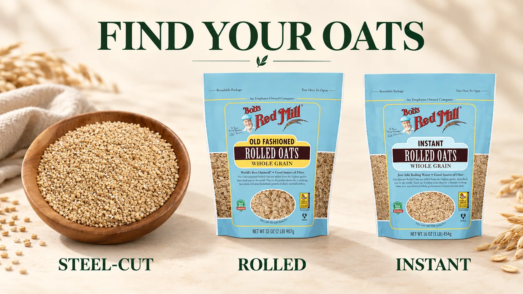 Ba sản phẩm steel-cut oats rolled oats và instant oats được giới thiệu tại ROOTS