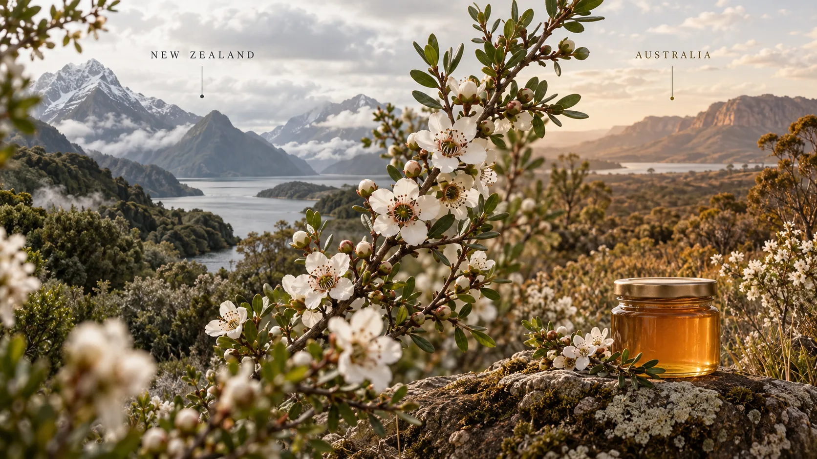 Cây Leptospermum tại New Zealand và Australia, nguồn nectar tạo nên mật ong Manuka