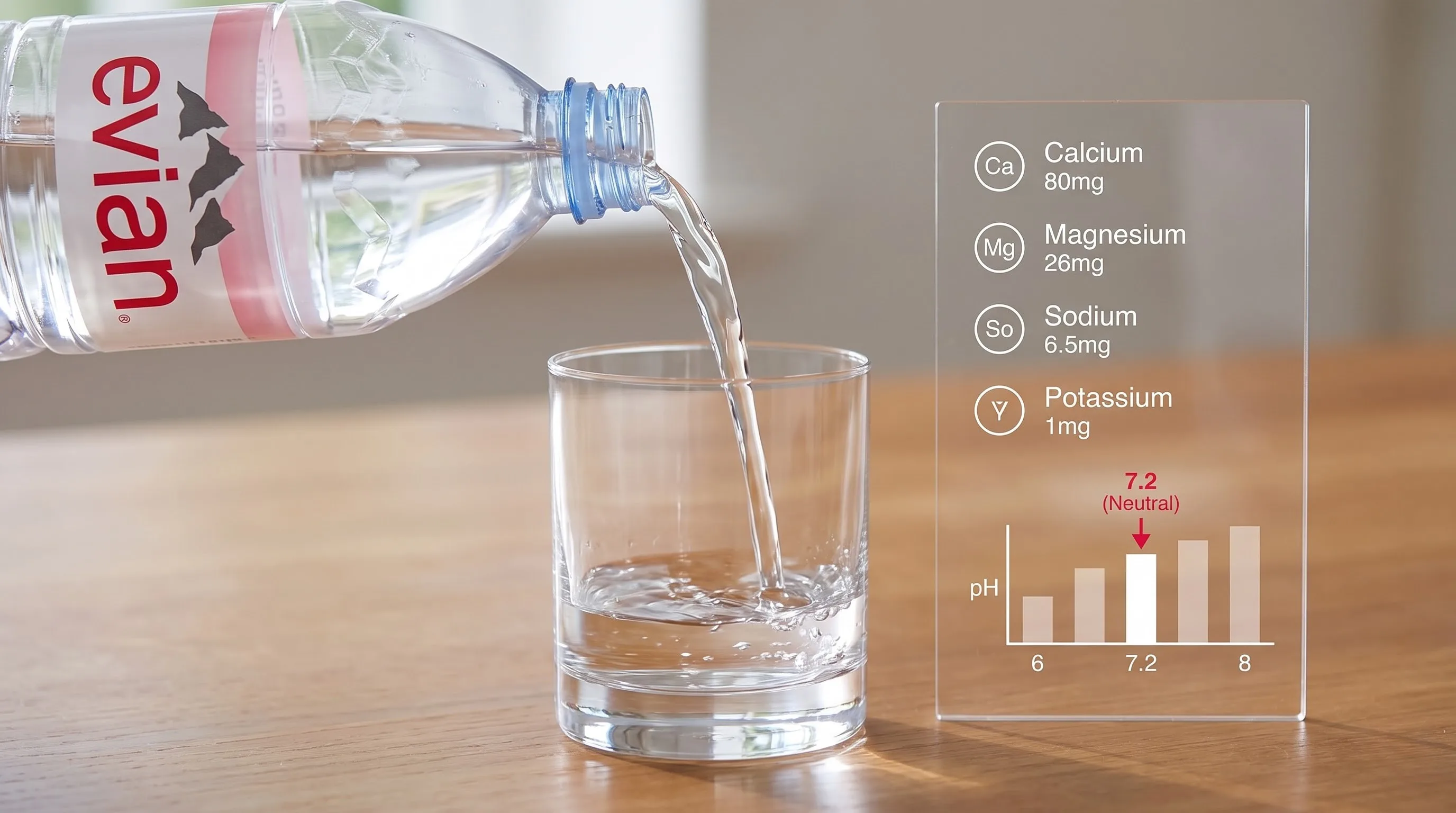 Độ pH 7.2 đặc trưng của nước khoáng thiên nhiên Evian