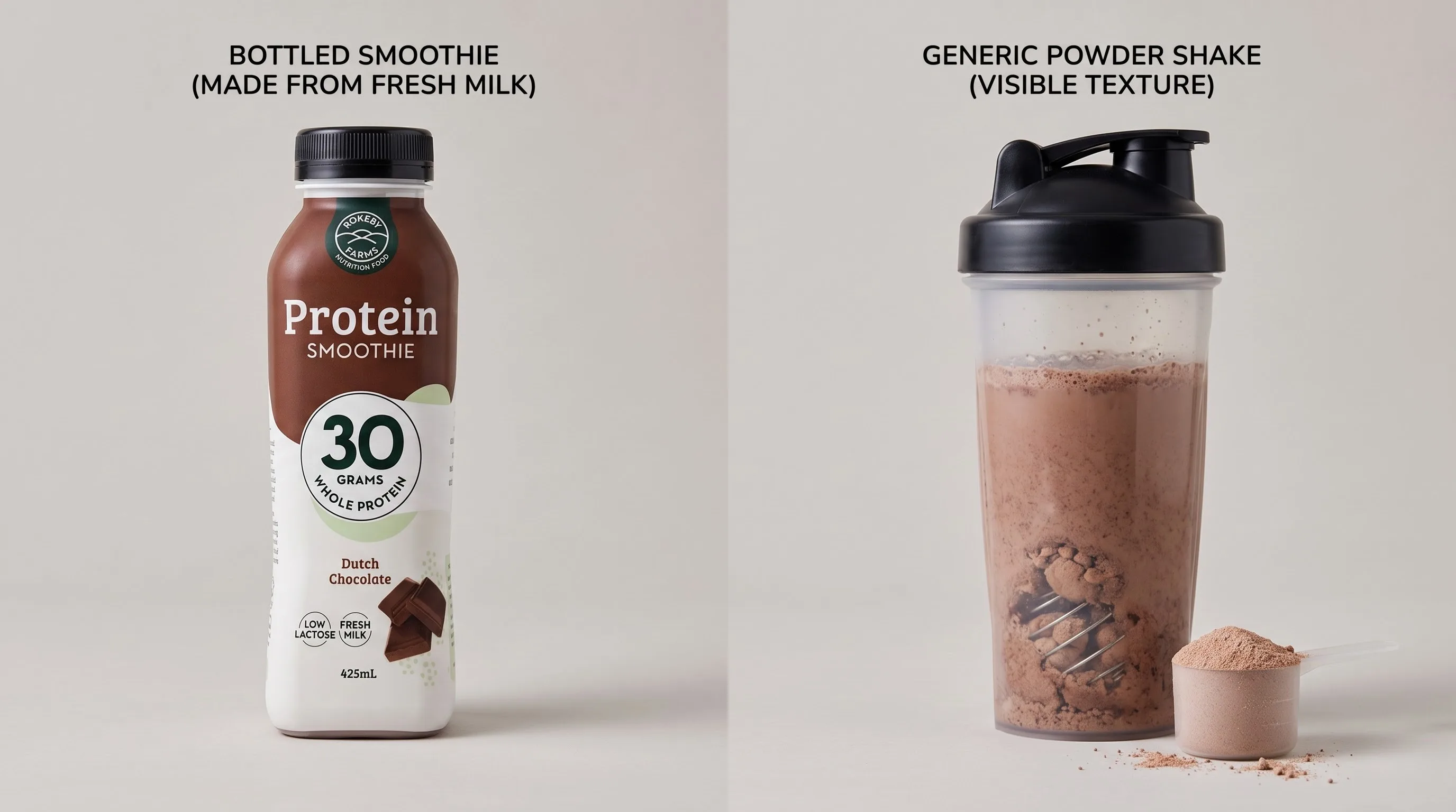 So s&aacute;nh Rokeby Farms với thức uống protein pha từ bột