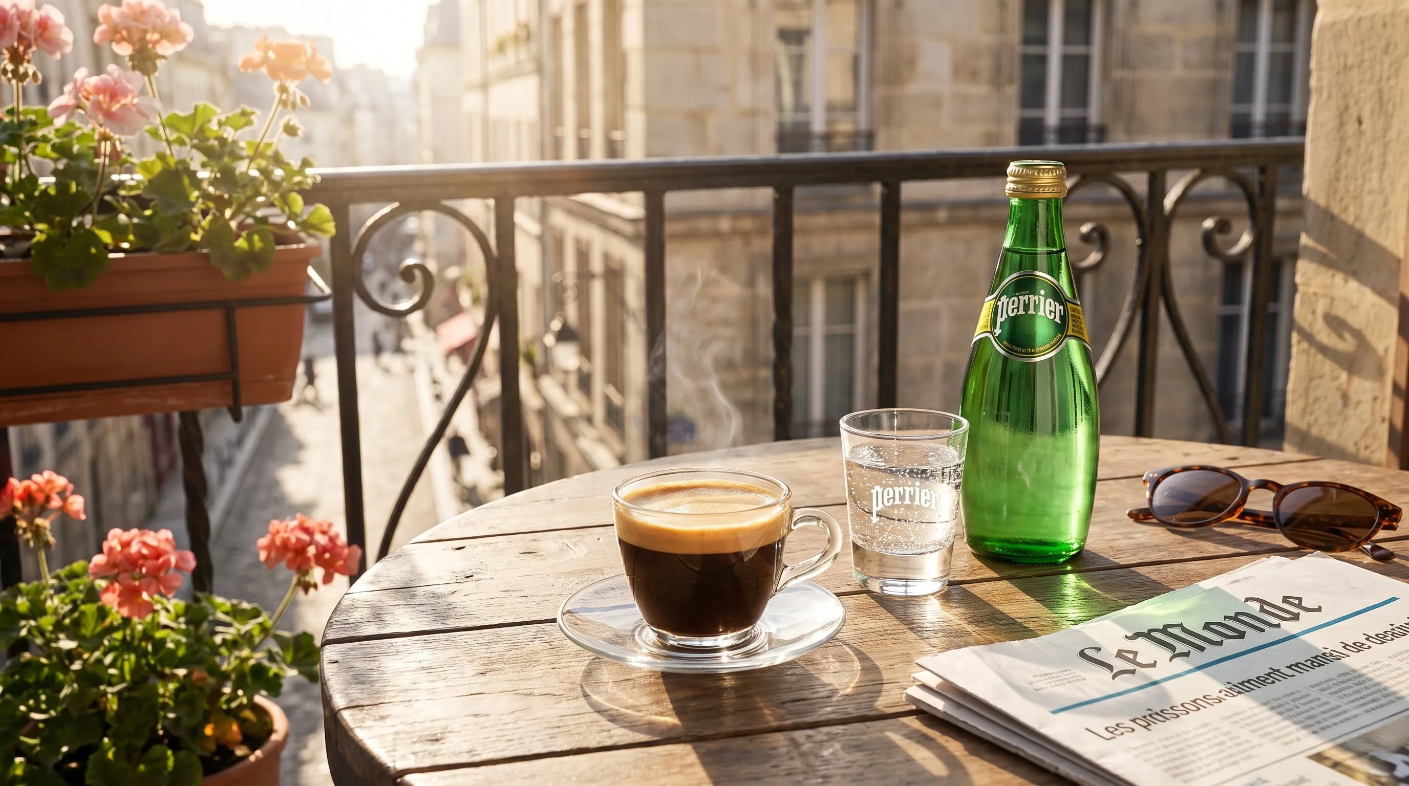 Dùng nước khoáng Perrier trước khi uống Espresso để đánh thức vị giác